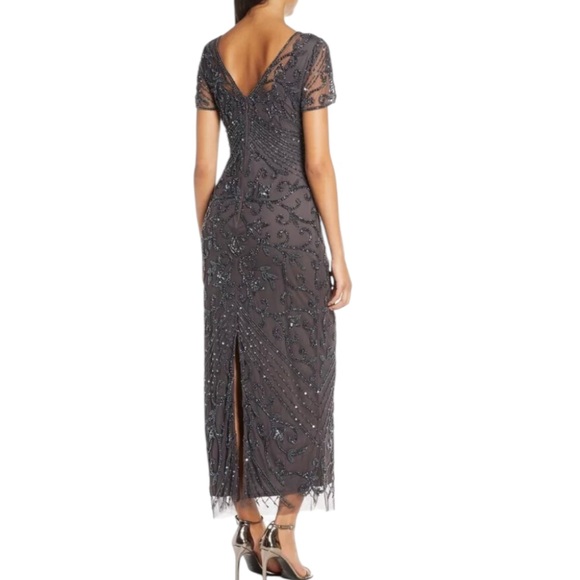 Pisarro Nights Beaded Column V Neck Gown in Slate SZ 14 VGUC - Picture 3 of 10